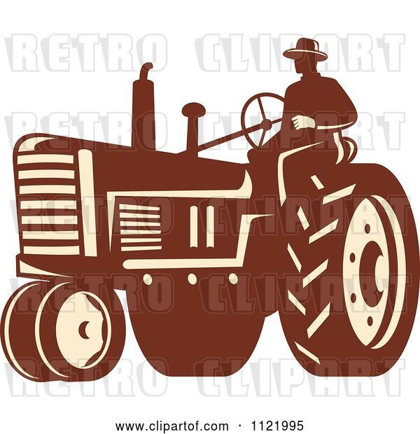 Vector Clip Art of Retro Farmer on a Tractor