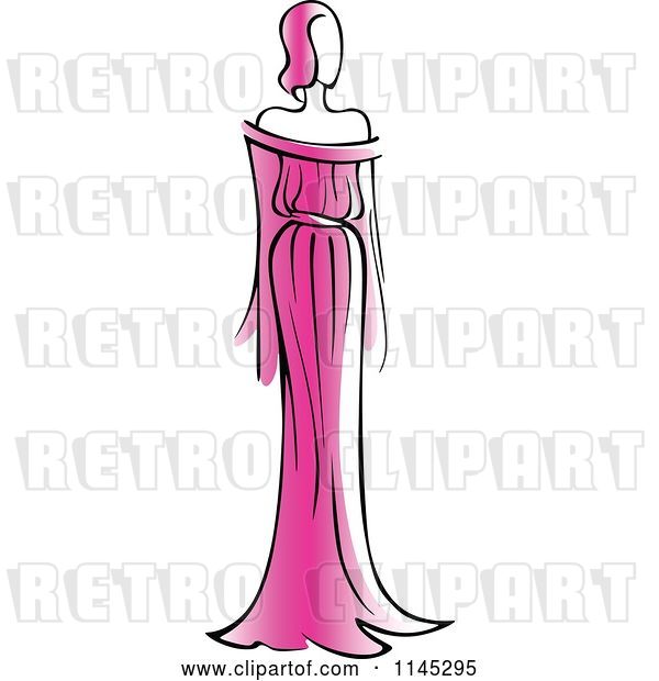 Vector Clip Art of Retro Fashion Model in a Pink Dress 1