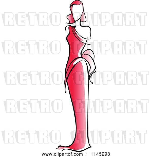 Vector Clip Art of Retro Fashion Model in a Red Dress 2