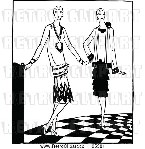 Vector Clip Art of Retro Fashionable Ladies by Prawny Vintage - #25581