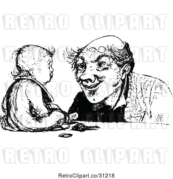 Vector Clip Art of Retro Father and Baby