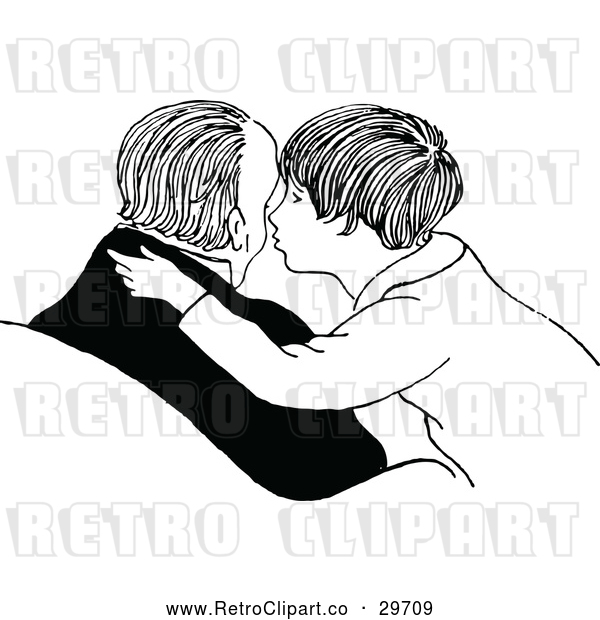 Vector Clip Art of Retro Father Son Kissing His Cheek