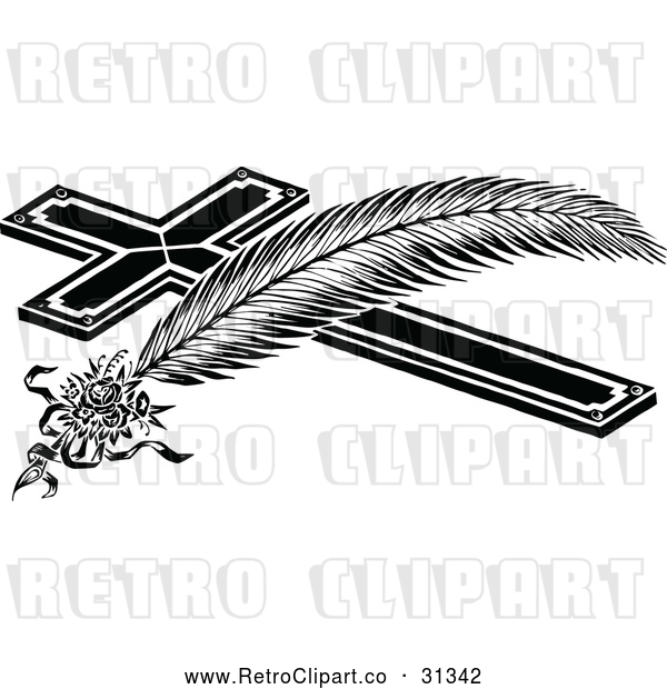 Vector Clip Art of Retro Feather and Cross