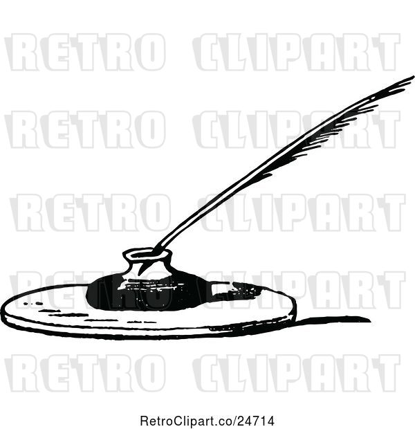 Vector Clip Art of Retro Feather Quill and Ink Well