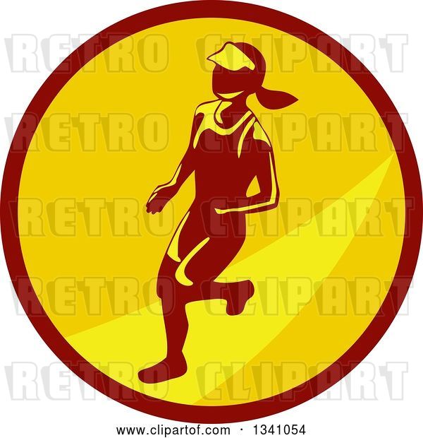 Vector Clip Art of Retro Female Marathon Runner in a Brown and Yellow Circle