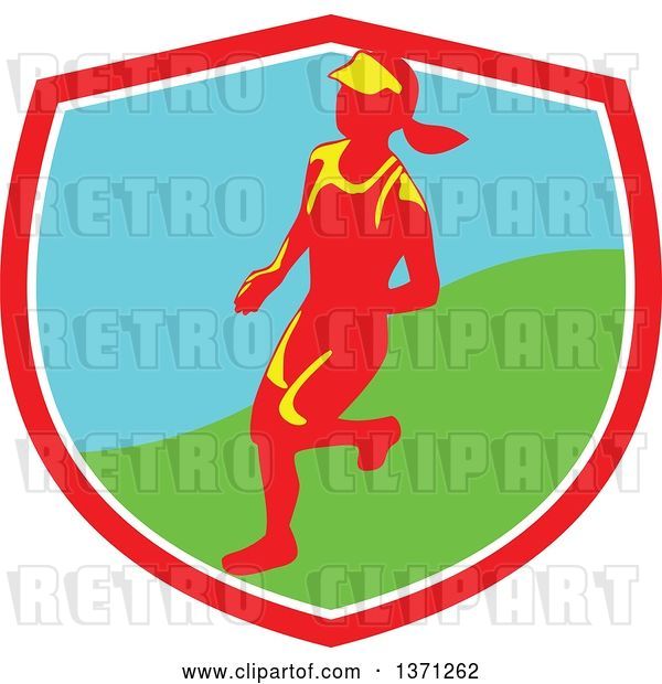 Vector Clip Art of Retro Female Marathon Runner in a Shield
