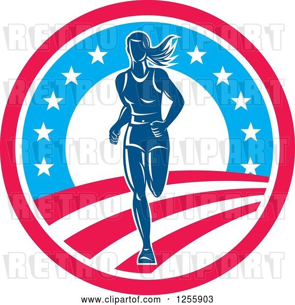 Vector Clip Art of Retro Female Marathon Runner in an American Circle