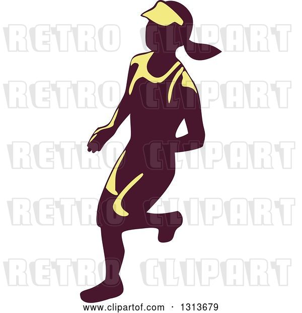 Vector Clip Art of Retro Female Marathon Runner in Yellow and Purple