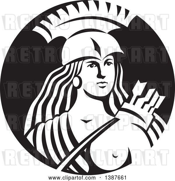 Vector Clip Art of Retro Female Spartan Warrior Archer in a Circle
