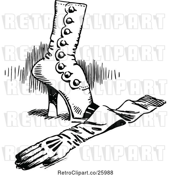 Vector Clip Art of Retro Feminine Boot and Glove