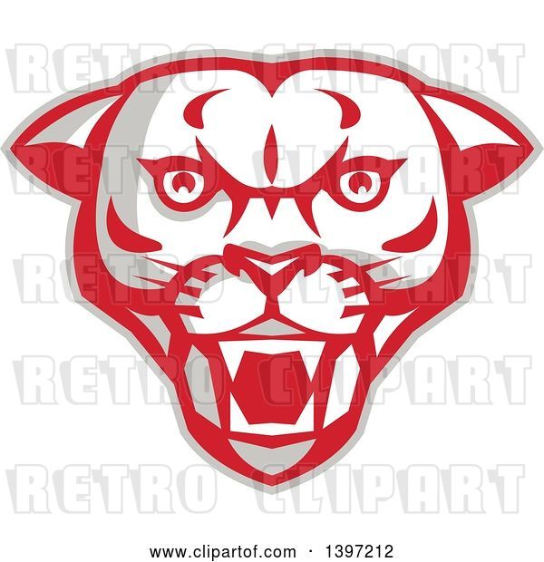 Vector Clip Art of Retro Fierce Mountain Lion Puma Cougar Face