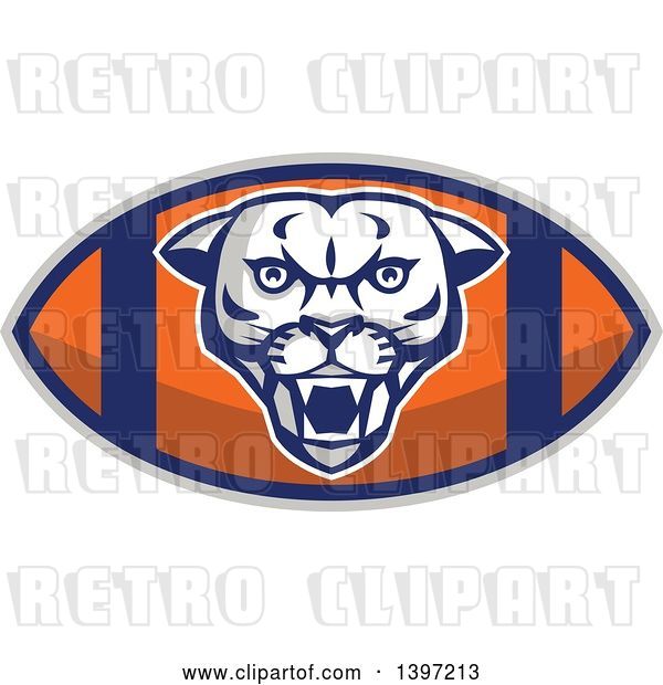 Vector Clip Art of Retro Fierce Mountain Lion Puma Cougar Face on an American Football