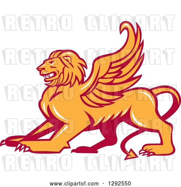 Vector Clip Art of Retro Fierce Winged Lion