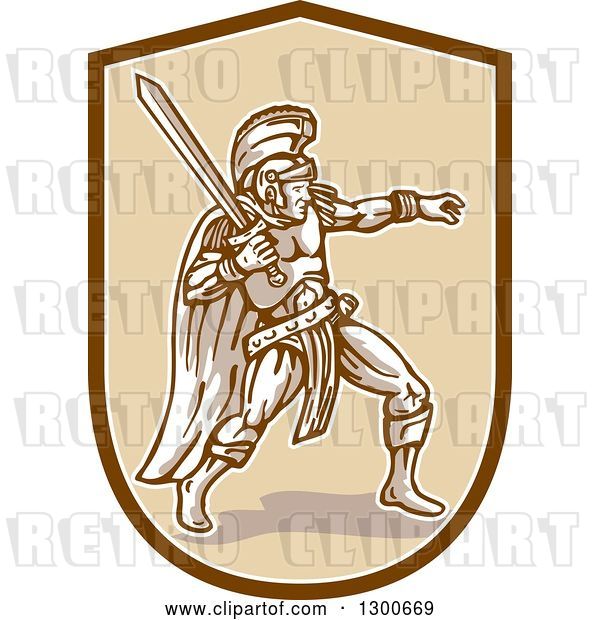 Vector Clip Art of Retro Fighting Roman Centurion Soldier with a Sword in a Shield