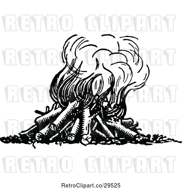Vector Clip Art of Retro Fire with Logs