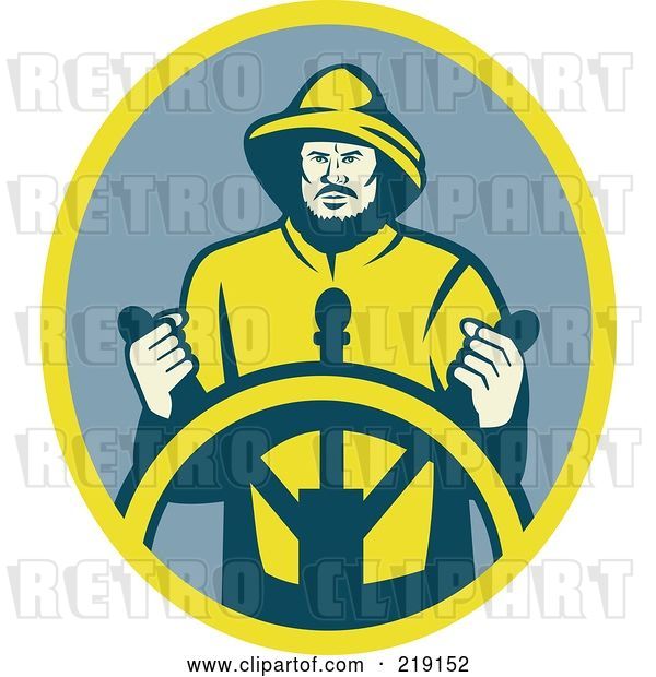 Vector Clip Art of Retro Firefighter at the Wheel Logo