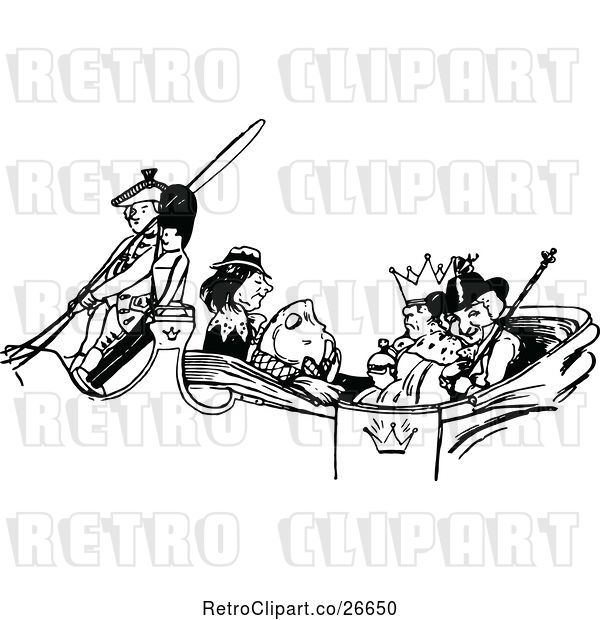 Vector Clip Art of Retro Fish and People in a Royal Carriage