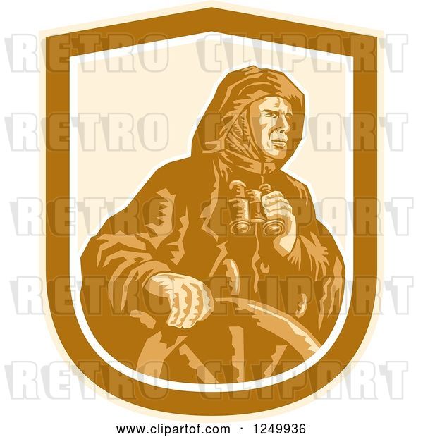 Vector Clip Art of Retro Fisher Man Captain Holding Binoculars at the Helm
