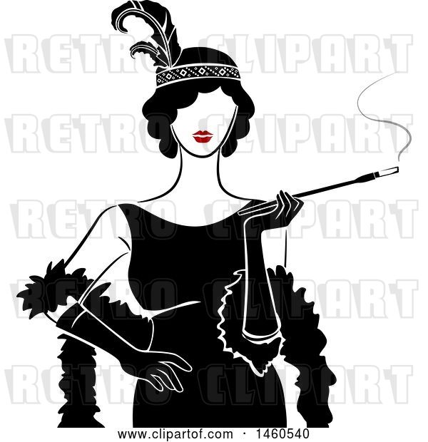 Vector Clip Art of Retro Flapper Girl Lady Holding a Cigarette on a Long Filter