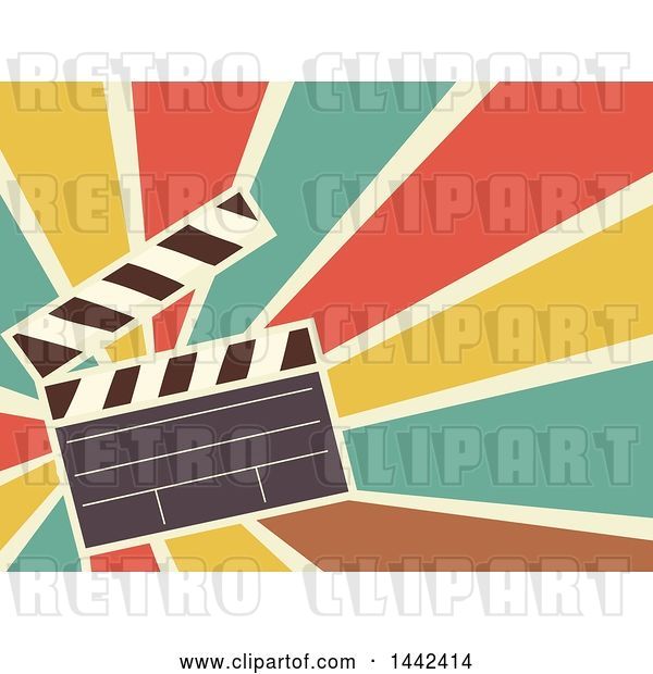 Vector Clip Art of Retro Flat Styled Clapperboard over Rays