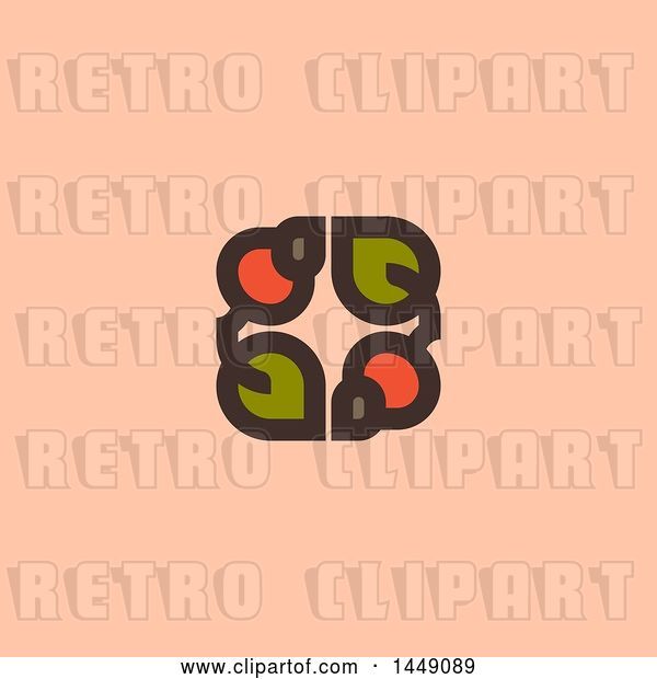 Vector Clip Art of Retro Flat Styled Design of Rose Hips on Pastel
