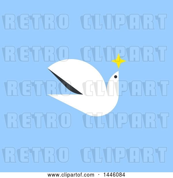 Vector Clip Art of Retro Flat Styled Peace Dove Flying with a Star, on Blue