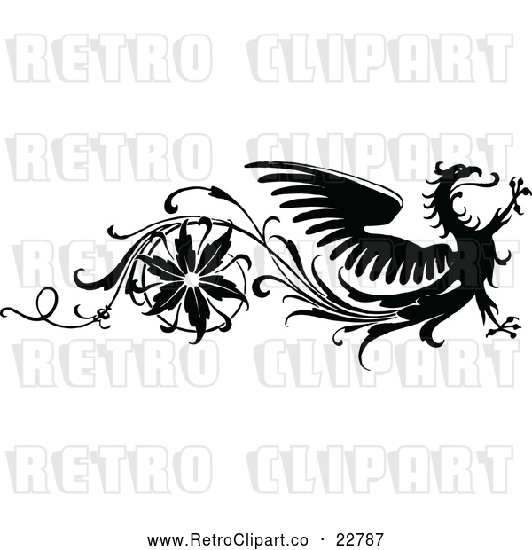 Vector Clip Art of Retro Floral and Dragon Design Element