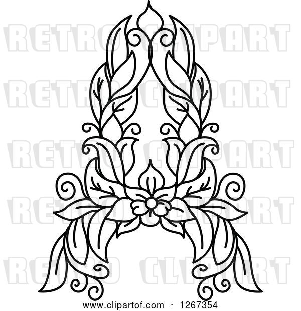 Vector Clip Art of Retro Floral Capital Letter a with a Flower