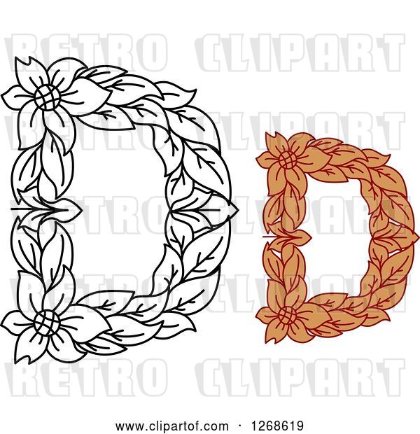 Vector Clip Art of Retro Floral Capital Letter D Designs with a Flowers