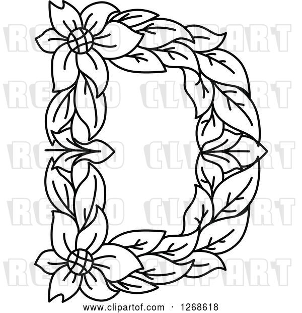 Vector Clip Art of Retro Floral Capital Letter D with a Flower