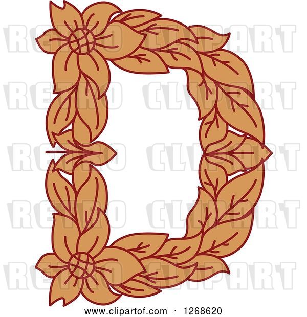 Vector Clip Art of Retro Floral Capital Letter D with a Flower