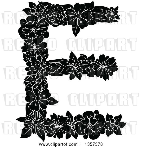 Vector Clip Art of Retro Floral Capital Letter E Design