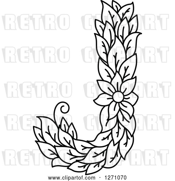 Vector Clip Art of Retro Floral Capital Letter J with a Flower