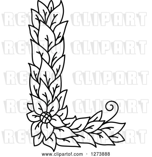 Vector Clip Art of Retro Floral Capital Letter L with a Flower