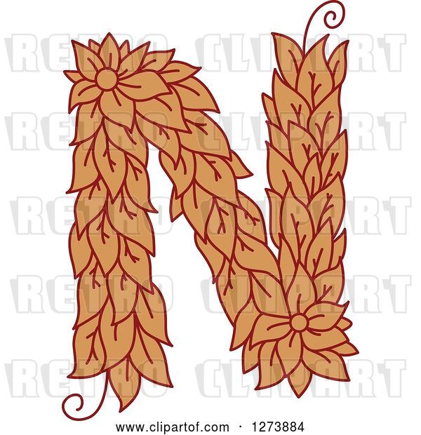 Vector Clip Art of Retro Floral Capital Letter N with a Flower