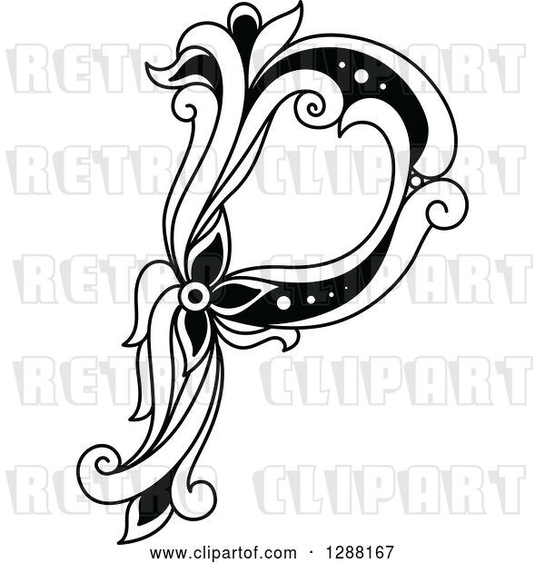 Vector Clip Art of Retro Floral Capital Letter P