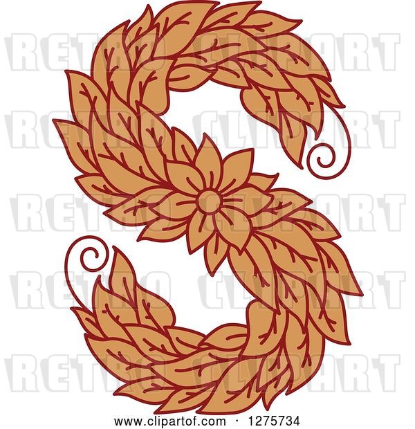 Vector Clip Art of Retro Floral Capital Letter S with a Flower