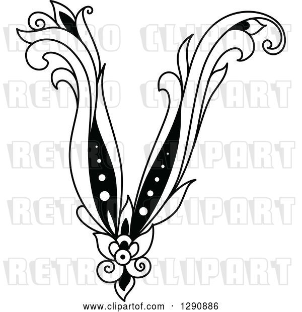 Vector Clip Art of Retro Floral Capital Letter V