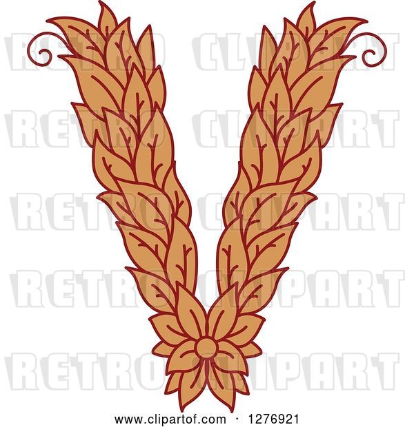 Vector Clip Art of Retro Floral Capital Letter V with a Flower