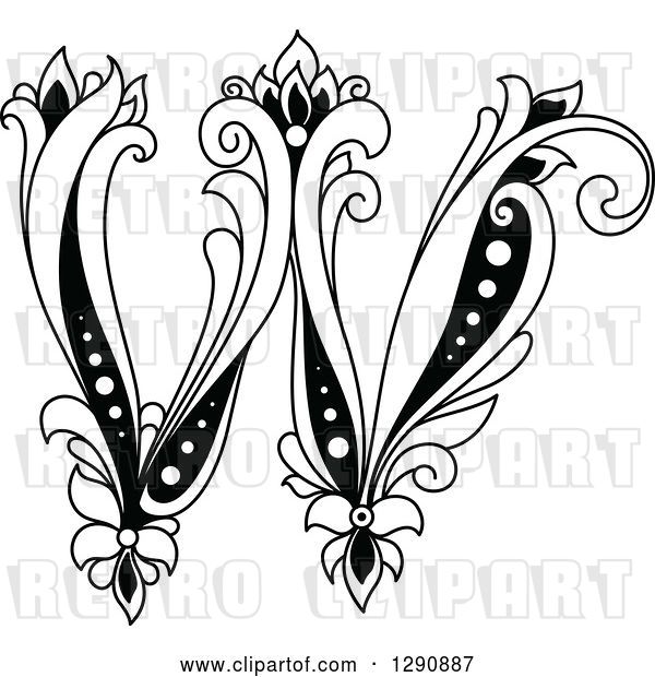 Vector Clip Art of Retro Floral Capital Letter W