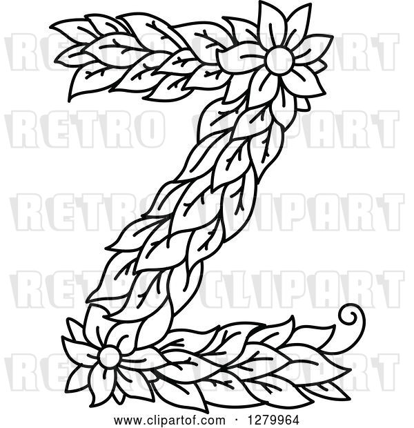 Vector Clip Art of Retro Floral Capital Letter Z with a Flower