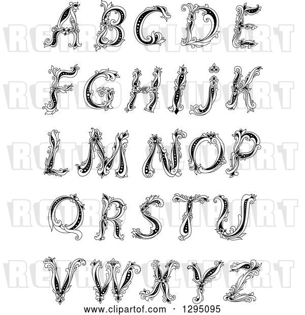 Vector Clip Art of Retro Floral Capital Letters