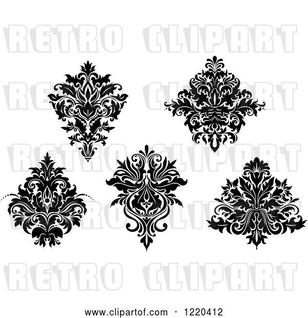 Vector Clip Art of Retro Floral Damask Designs