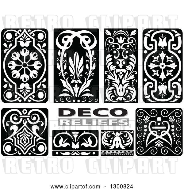 Vector Clip Art of Retro Floral Deco Relief Design Elements