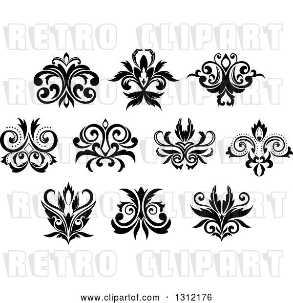 Vector Clip Art of Retro Floral Design Elements 11