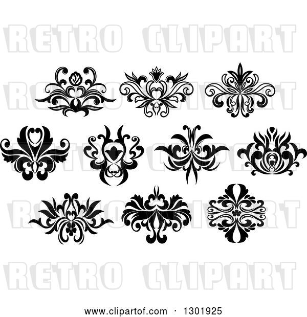 Vector Clip Art of Retro Floral Design Elements 6