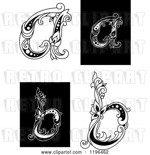 Vector Clip Art of Retro Floral Letter a and B