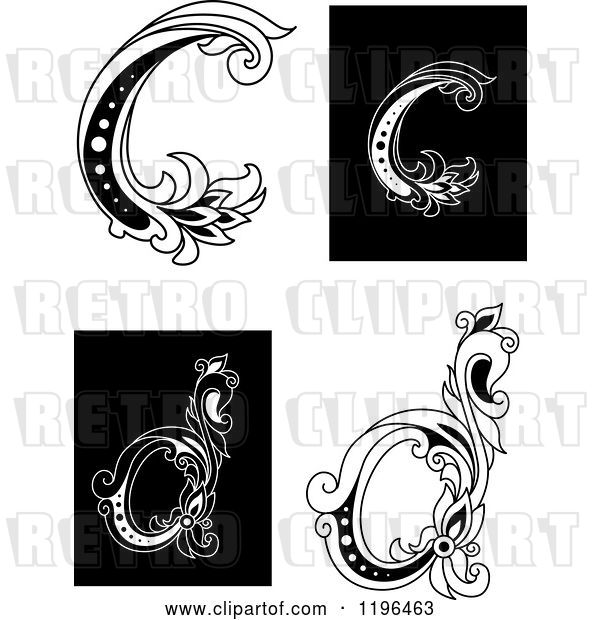 Vector Clip Art of Retro Floral Letter C and D