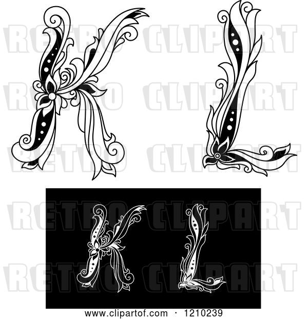 Vector Clip Art of Retro Floral Letter K and L