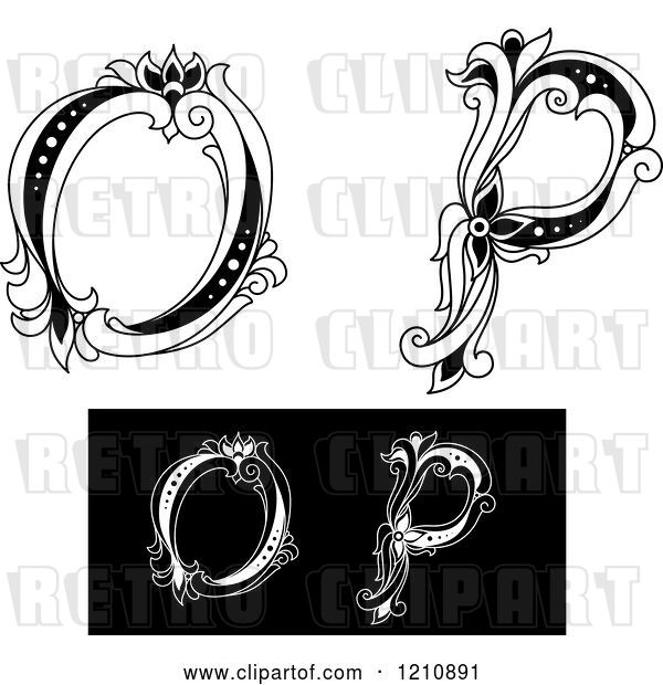 Vector Clip Art of Retro Floral Letter O and P